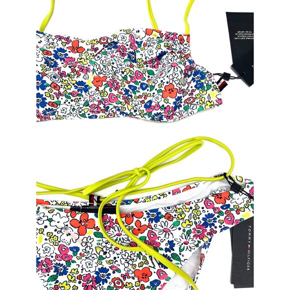 TOMMY HILFIGER 2PC Floral Bikini Top & High Leg Cheeky Swim Bikini Bottom Large - Picture 3 of 6
